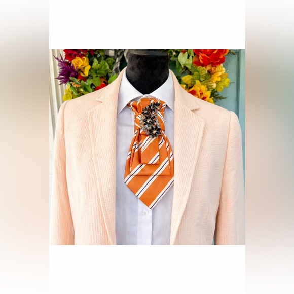 One-Of-A-Kind Handcrafted Necktie Necklace with Exquisite Brooch and Clasp Chain - Picture 2 of 3